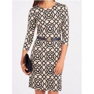 J. McLaughlin Devon 3/4 Sleeve Crew Neck Catalina Cloth Dress Black Tan Scribe M